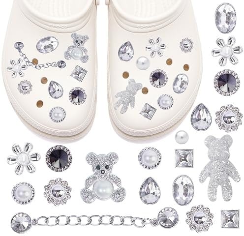Schuhanstecker, 18 Stück für Crocs Anstecker Glitzer, Schuh Charms, Schuhanhänger, für Charms Glitzer, für Crocs Anstecker Gold, PVC Shoe Charm für Mädchen Frauen Kinder