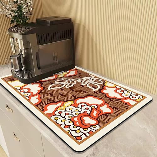 hfdch Tapis Egouttoir Vaisselle Fleurs Vintage Tapis Egouttoir Vaisselle,Tapis De Machine À Café, Silicone Antidérapant Vaisselle,De Sechage Vaisselle pour Cuisine, Bar Et Évier