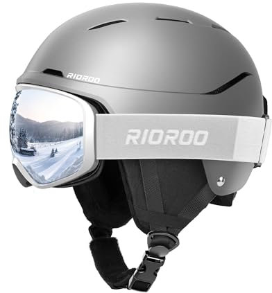 RIOROO Skihelm mit Schutzbrille Set, Einstellbarer Vent Sporthelm mit Schutzbrille, Geeignet für Schneesport, Snowboard Skifahren Winddicht, Geeignet für männliche und weibliche Teenager Skihelme