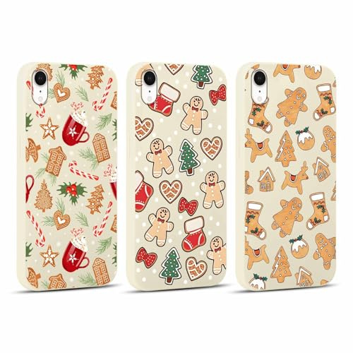 Xylota [3 Stück Weihnachte Hülle für iPhone XR 6,1, Handyhülle mit Christmas Aesthetic Lebkuchenmann Muster Design Motiv, Mädchen Junge Geschenk Case Silikon schutzhülle für iPhone XR