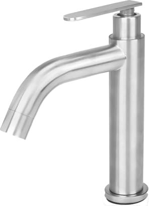 Minnhua Wasserhahn Bad Waschbecken Armaturen Kaltwasserhahn Gäste WC Waschtischarmaturen Monomando Keramik-Wasserhahn Kaltwasser Edelstahl Waschbeckenarmatur mit Gebogenem Auslauf Gebürsteter Silber