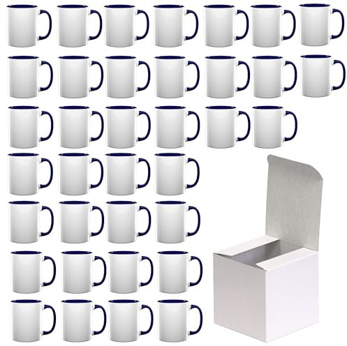 AL PRODUCTION Juego de 36 tazas de sublimación con caja, tazas blancas de 330 ml de cerámica para café, té, leche, apto para impresión por sublimación (azul, 36 unidades)