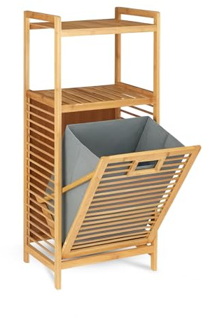 Bestlivings Wäschekorb Bambus (40x35x95 cm/LxBxH) Bambusregal mit 2 Fächern, herausnehmbare Wäschebox - Wäschesammler für Bad, Waschküche, Schlafzimmer