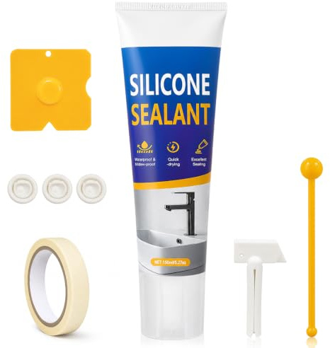 Mastic Salle de Bain Blanc, Silicone Salle de Bain pour Douche et Cuisine | Mastic Silicone Durable, 150ML silicone alimentaire, Réparation des Joints pour Verre, Métal et Céramique, Élastique