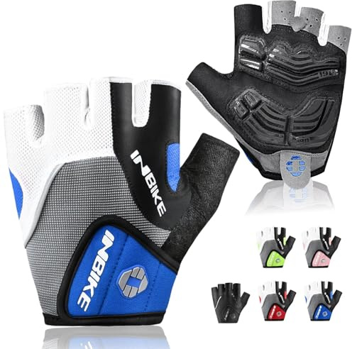 INBIKE 5mm Padded Half Finger Bike Bicycle Cycling Gloves Blue Large