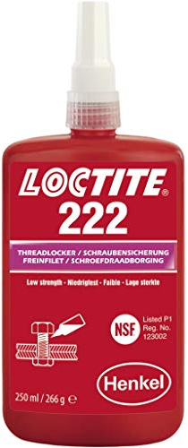LOCTITE 222 Thread lock, Industrial Adhesive for Securing Screws, Low-Strength Liquid Adhesive for Small Metal Threads, Pumps and Gearboxes, Violet, 1x250ml