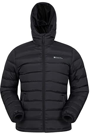 Mountain Warehouse Season Mens Padded Jacket - Water Resistant Puffer Coat, Lightweight, Warm, Lab Tested to -30C, Microfibre Filler - For Travelling, Walking Black 3XL