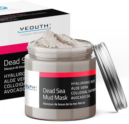 YEOUTH Maschera Viso del Mar Morto con Acido Ialuronico, Aloe Vera e Avocado, Rivitalizzanti per Una Pelle Dall'Aspetto Più Uniforme, Maschere Viso Regalo 236 ml