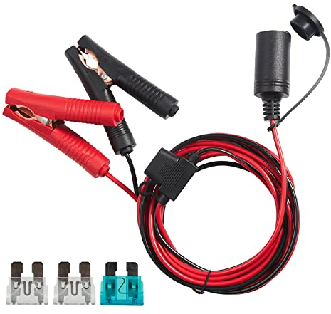 MAGIIN Car Battery Crocodile Clips, Car Cigarette Lighter Female Socket Adapter, 10FT Extension Lead with Fuse Holder for Inverter Compressor