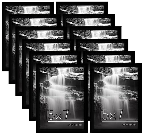 Americanflat 7x5 Photo Frames with Shatter-Resistant Glass - Set of 12 - Gallery Wall Frame Set for Tabletop and Wall Display - Black