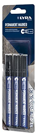 LYRA Permanent Marker schwarz, Rundspitze fein 1–4mm, Blister 3 Stk. | ideal geeignet für professionelle, lichtbeständige Markierungen, schnell trocknende, permanente Tinte