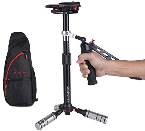 IFOOTAGE Aluminium-Handkamera-Stabilisator 50 cm/20 Zoll Video-Steadycam-Stabilisator mit 1/4-Zoll-Schraube Schnellwechselplatte, kompatibel für DSLR-Kameras, Camcorder, bis zu 3 kg belastbar