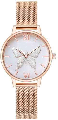 RORIOS Damen Uhr Armbanduhr Schmetterling Dial Armbanduhren für Damen Edelstahlband Mesh Armbanduhr Women Watch Frauen Armbanduhren