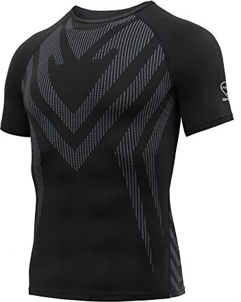 AMZSPORT Herren Kompressionsshirt Kurzarm Funktionsshirt Schnell Trocknend Sportshirt Laufshirt, Schwarz M