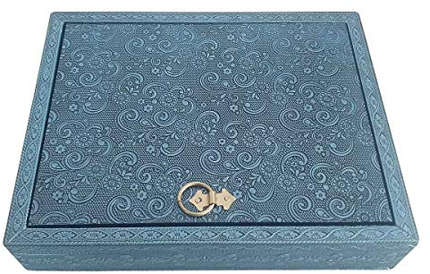 HAB & GUT -BOX041- Schmuckbox mit Spiegel Blue Ornament 25 x 20 x 5 cm