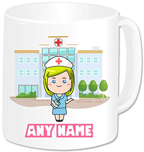 Personalised Nurse Gifts - Nurse Mug (Light Blue Dress) - Staff Student Nurse Mentor Carer Medical School Hospital Key Worker Gifts Work Present for Women (Blonde Hair)