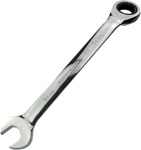 AERZETIX - C45584 - Clé Plate Mixte à Fourche/Classique 24mm - vers Clé à Cliquet 24mm Anneau/Oeil 12 Pans - Réversible/Métrique - en Acier CR-V pour Serrage/Assemblage - Manche Droite Polie