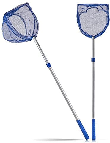 BigDean 2X Kescher 75-121 cm lang - Teichkescher mit Teleskopstange - Feinmaschig (2 mm) - Für Teich, Algen & Swimming-Pool - Algenkescher Nylon-Netz