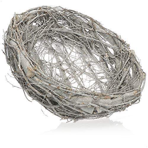 com-four® Deko-Vogelnest, naturgetreues Nest aus natürlichen, geweißten Zweigen, tolle Dekoration zu Ostern, realistisch und liebevoll handgefertigt (1 Stück - Vogelnest weiß 40x13cm)
