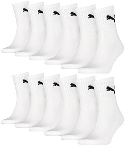 PUMA unisex Sportsocken Tennissocken Kurzschaft Short Crew 231011001 12 Paar, Farbe:Weiß, Menge:12 Paar (4x 3er Pack), Größe:35-38, Artikel:-300 white