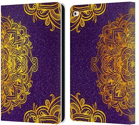 Head Case Designs Gold Mandala Doodle Leder-Wallet-Hülle Kompatibel mit Apple iPad Air 2 (2014)