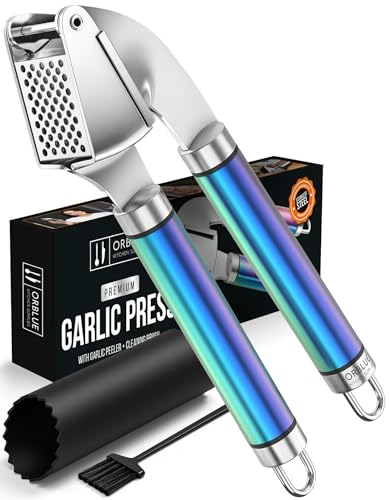 ORBLUE presse-ail en acier inoxydable avec un outil pour éplucher