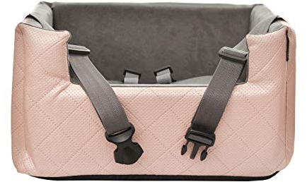 Exclusive Hunde Autositz | Autositz für Hunde, Katzen, Haustier | Rückbank, Beifahrersitz | Hundebett, Hundetasche | Kunstleder | Farbe: Metallic Rosa | Große: M (47x40 cm)
