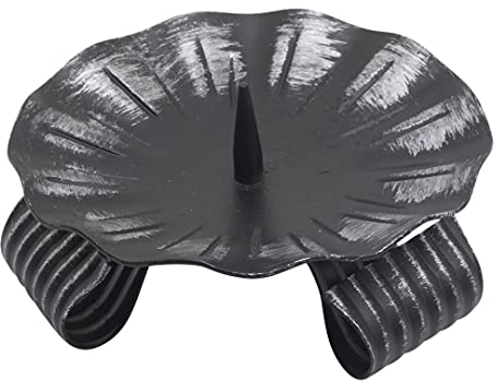 NKlaus Eisen-Dreifußleuchter schwarz Altarleuchter H: 11cm Kerzenhalter mit Dorn groß Linienstruktur 10741