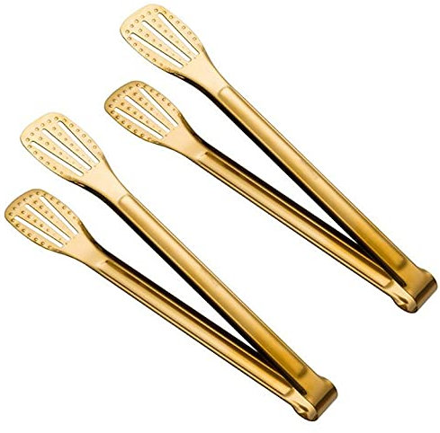 Gold Food Seriving Tongs Stainless Steel Pliers Kitchen Gadgets Tongs Cooking Grill Thickened Hollow - 2 Pack 11 Inch