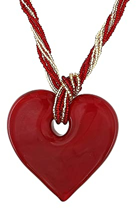 Venetiaurum - Collar para Mujer con Corazón Rojo en Cristal de Murano Original y Plata 925 - Joya Certificada Made in Italy