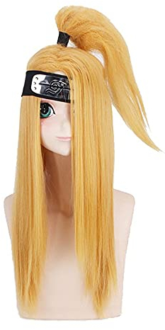 Akactuki Cosplay Deidara Perücken Gelb hitzebeständiges synthetisches Haarteil (kein Stirnband) + Perückenkappe