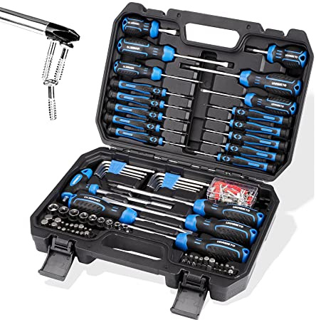 URASISTO 120-pieces Magnetic Screwdrivers Sets Includes Sockets, Slotted, Phillips, Hex, Torx and Precision Screwdriver Set Tools for Men, Repair Home