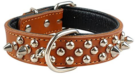 YUEHAN Collar De Perro Collar De Perro De Remache con Tachuelas De Cuero Ajustable Collar De Collares De Perro con Pinchos Duraderos para Perros Pequeños Medianos Pitbull Boxer Negro SML