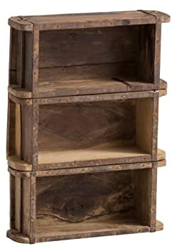 Woodkings® Wandregal Ziegelform 3er Altholz Wandderoration Aufbewahrungsbox Backsteinform rustikal mit Metallbeschlägen Holzbox Wandboard Shabby Geschenkidee Regal Gewürzregal