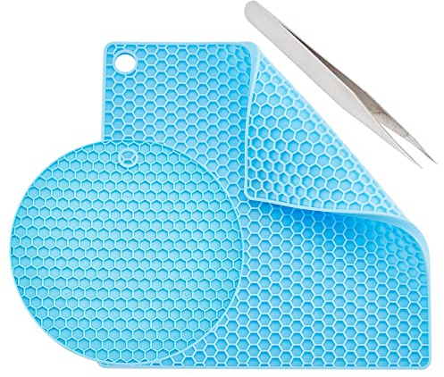 GORGECRAFT 2 Styles Doming-Matte Aus Silikon, Rund, Quadratisch, Kunstharz, Hitzebeständig, Synthetischer Gummi, Waben, Blaue Pads, Tabletts, Pinzette Für DIY-Schmuckherstellung