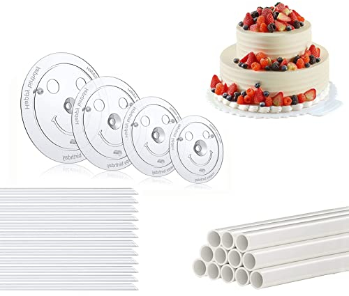 Yizish Cake Support Cake Separator Plates (4/6/8/10 Inches) with Cake Dowel Rails (12 Transparent & 12 Floating), Cake Stand, Reusable for Stacking Multi-Tier Cakes, Cake Decoration (4 layers)