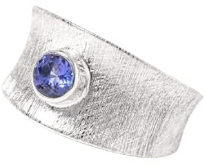 Facettierter Tansanit Silber Ring. Größe 58