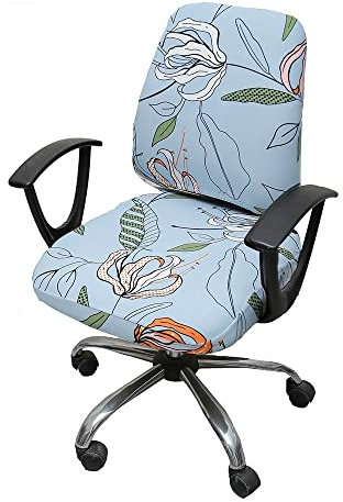 Highdi Bezug Für Bürostuhl 2 Teilig Sitzfläche Spandex Bürostuhl Bezug Bürostuhlabdeckung, Waschbare Universal Stuhlhussen für Computer Stuhl, Armlehnen Stuhl, Drehstuhl (Hellblau)