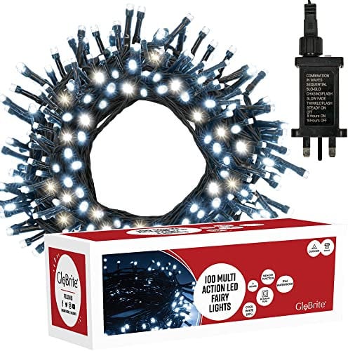 GloBrite 100 LED Fairy Lights - Versatile Christmas Lights with 8 Modes, Outdoor Fairy Lights, Christmas Tree Lights and Christmas Decorations - Waterproof Christmas Lights Outdoor - Cool White