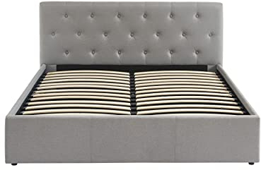 BAÏTA - Lit Coffre Tissu Bahia Gris 140x190 sommier Inclus