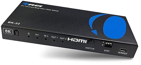 OREI 8K UltraHD 2 x 2 HDMI-Splitter, 2 Eingänge, 2 Ausgänge, unterstützt bis zu 4K @ 120Hz, Dolby Vision, HDCP 2.3 Auto EDID Management – (BK-22) erweitert das Display Nicht.