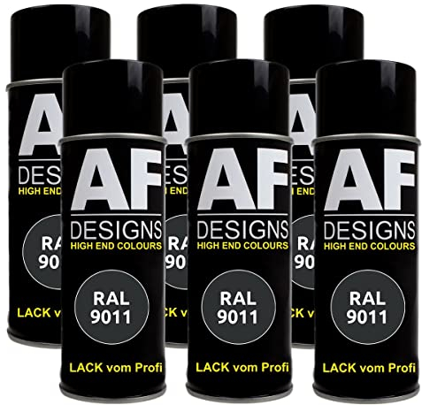 Alex Flittner Designs Lackspray RAL 9011 GRAPHITSCHWARZ glänzend 6x 400ml Spraydose Buntlack Autolack