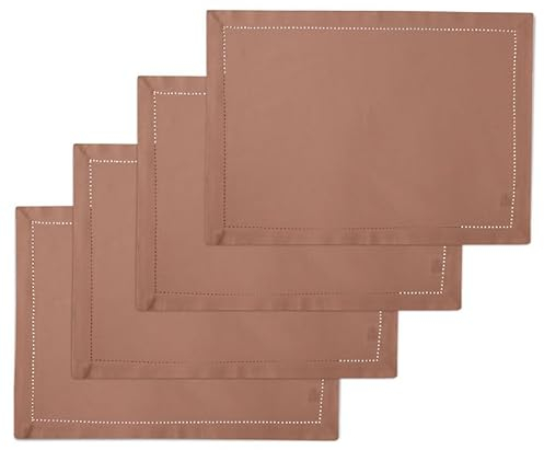 Encasa XO Set di Tovagliette da Tavola in Set di 4 | Puro Cotone con Design Orlato | Tan | Dimensione Rettangolare 48x32 cm - Tovaglietta da Tavola | Lavabili in Lavatrice