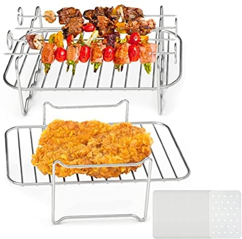 Air Fryer Rack for Ninja Air Fryer Multi-Layer Double Basket Air Fryer Accessories 304 Stainless Steel Grilling Rack Toast Rack Cooking Rack for Oven Microwave Baking Roasting (D)