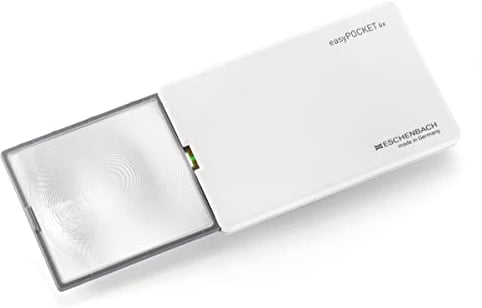 Eschenbach Optik easyPocket Lupe mit 6X-Vergrößerung und LED-Beleuchtung in Weiß - Made in Germany