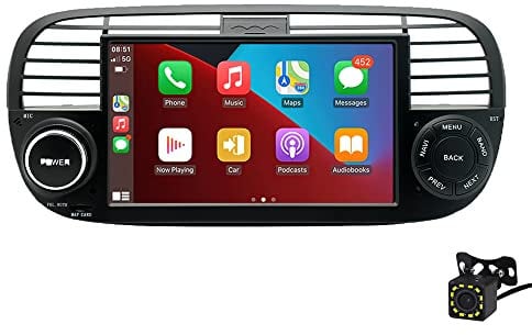 BOOMBOOST Wireless CarPlayer Android Auto Car Stereo Android 7 Inch 2 Din Touch Screen Car Radio Support Bluetooth/FM/WiFi/GPS/Mirror Link Compatible with Fiat 500+12LED Camera (Black)