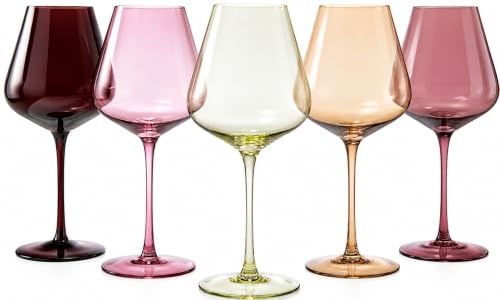 Farbiges Kristall-Weinglas-Set, 5 Stück, Geschenk für ihn, sie, Ehefrau, Mutter, Vater, Freundin – große 590 ml Gläser, Abendessen, schöne Glaswaren (rosa Terrakotta)
