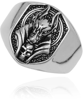 Anubis Ring, Gotischer Wolfskopf Ring für Männer, ägyptischer Gott Anubis Amulett Ring Nordischer Wikinger Wolf Tierring Anubis Wolf Schmuck, Wolf Band Ring Punk Wolf Schild Ring (20.6, Silber)