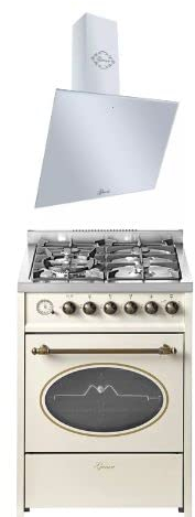 GURARI Cuisinière gaz GCH G 614 CR + hotte aspirante GCH 286 WH 6 Prime, cuisinière 60 cm gaz naturel Fl.Gas 4 kW WOK