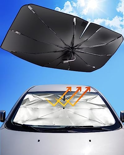 Mulor Sonnenschutz Auto Frontscheibe Faltbar Windschutzscheibe Sonnenschirm Auto Biegsame Stützstange 360° drehbar